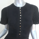 Sandro Claudine Pleated Pointelle Knit Mini Dress Black Size 34 NEW