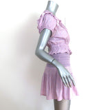 LoveShackFancy Toto Smocked Mini Dress Purple Pansy Print Size Small