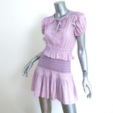LoveShackFancy Toto Smocked Mini Dress Purple Pansy Print Size Small