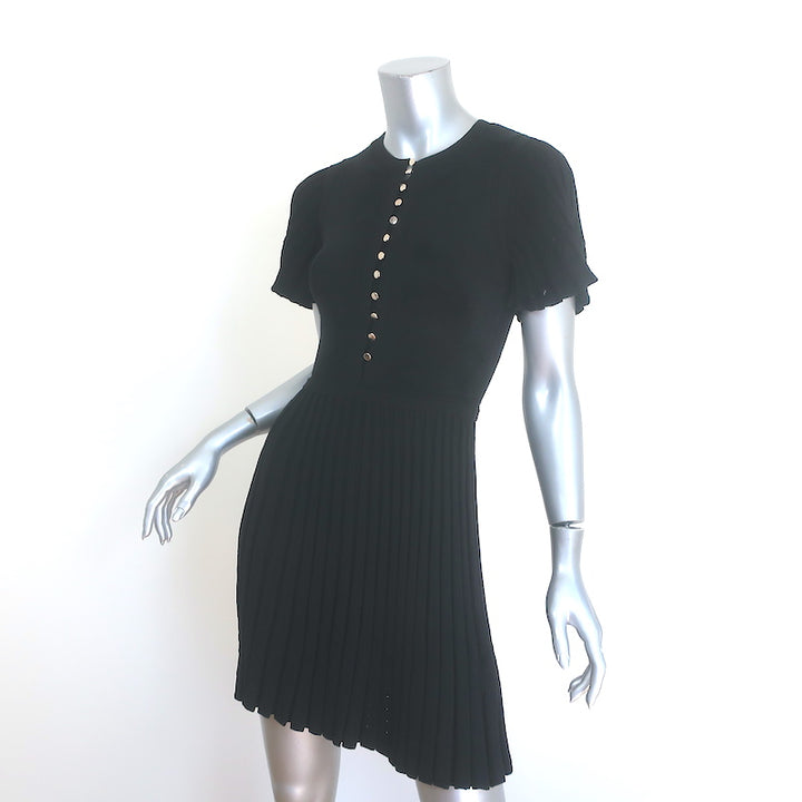 Sandro Claudine Pleated Pointelle Knit Mini Dress Black Size 34 NEW
