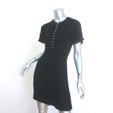 Sandro Claudine Pleated Pointelle Knit Mini Dress Black Size 34 NEW