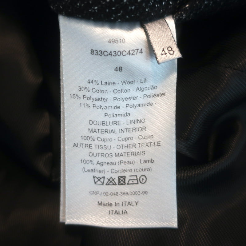 Dior Homme Leather-Sleeve Bomber Jacket Black Tweed Size 48