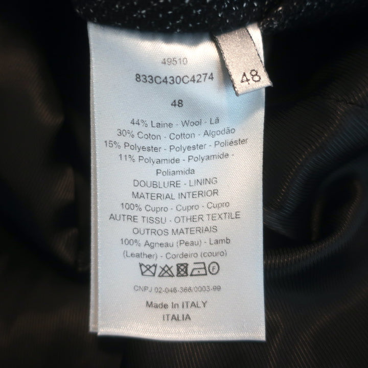 Dior Homme Leather-Sleeve Bomber Jacket Black Tweed Size 48