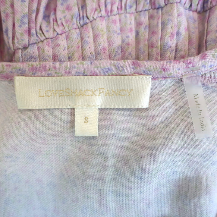 LoveShackFancy Toto Smocked Mini Dress Purple Pansy Print Size Small