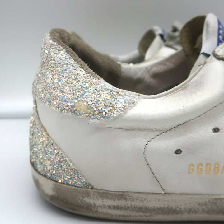Golden Goose Superstar Glitter Heel Sneakers White Leather &amp; Blue Suede Size 41