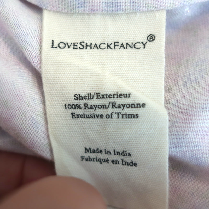 LoveShackFancy Toto Smocked Mini Dress Purple Pansy Print Size Small