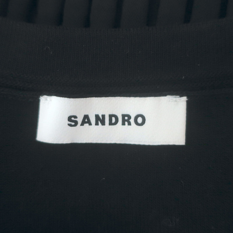 Sandro Claudine Pleated Pointelle Knit Mini Dress Black Size 34 NEW