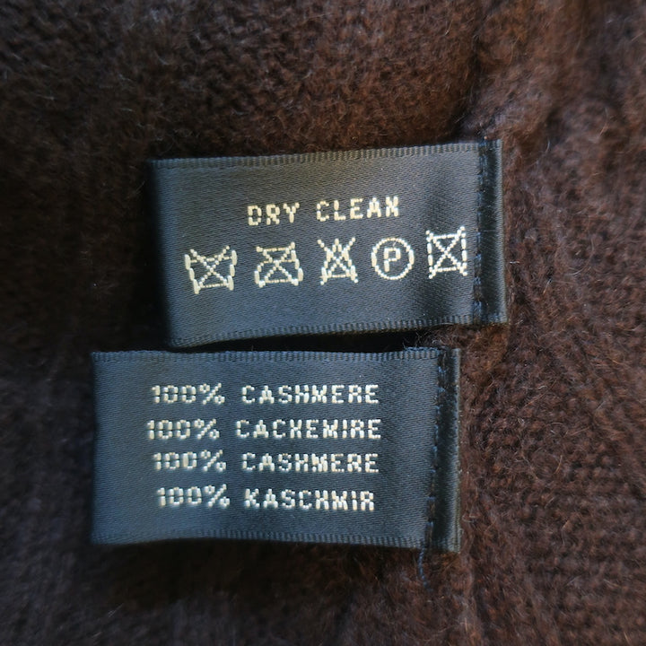 Ralph Lauren Slim Fit Cashmere Cable Knit V-Neck Sweater Dark Brown Size Large