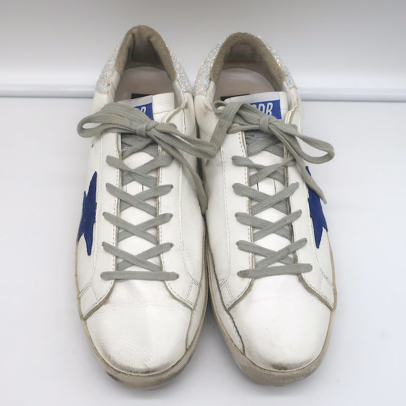 Golden Goose Superstar Glitter Heel Sneakers White Leather &amp; Blue Suede Size 41