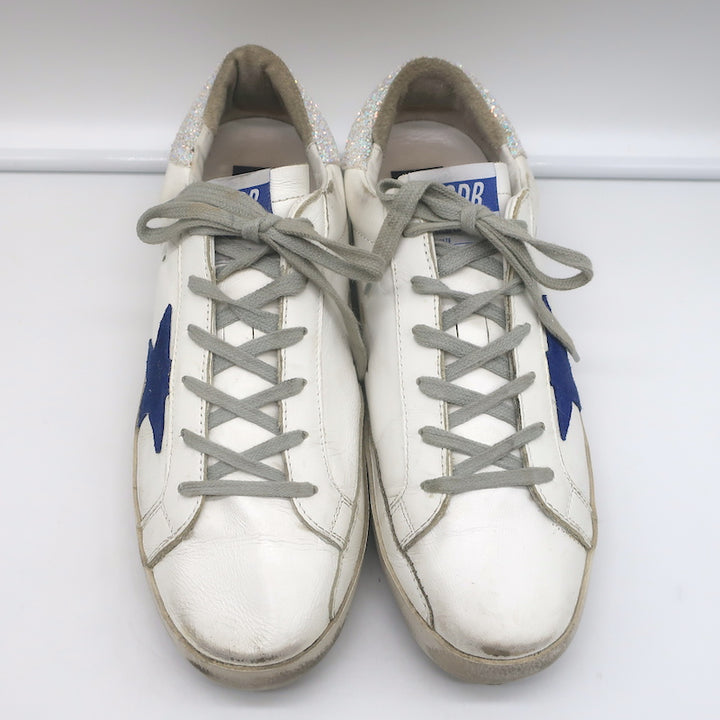 Golden Goose Superstar Glitter Heel Sneakers White Leather &amp; Blue Suede Size 41