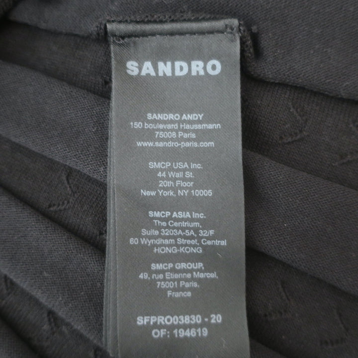 Sandro Claudine Pleated Pointelle Knit Mini Dress Black Size 34 NEW