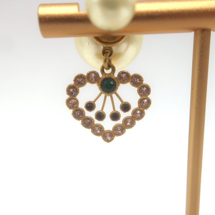 Christian Dior Tribales Faux Pearl &amp; Crystal Single Heart Drop Earring Gold-Plated
