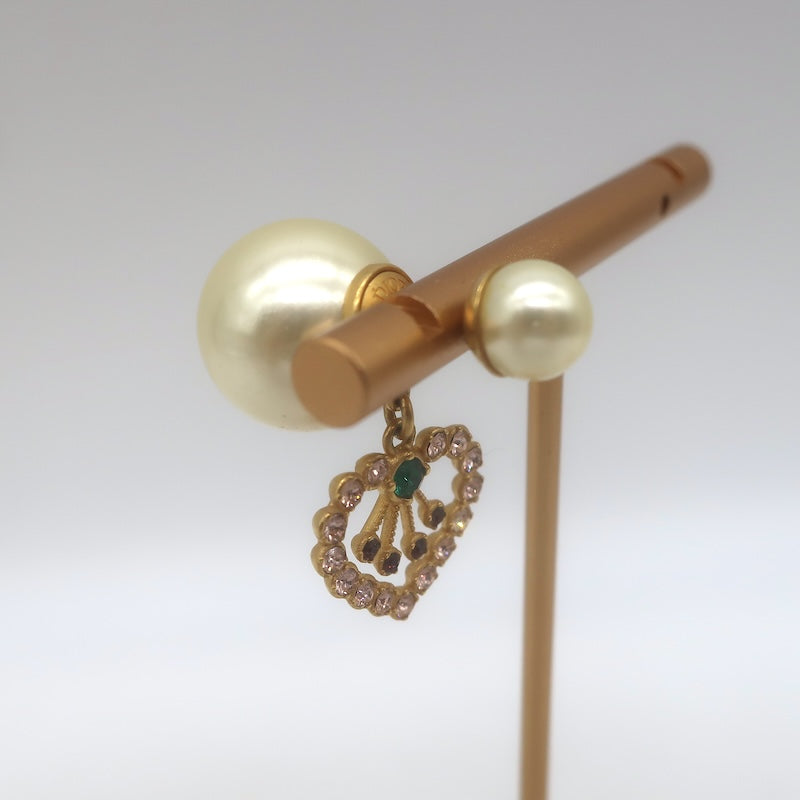 Christian Dior Tribales Faux Pearl &amp; Crystal Single Heart Drop Earring Gold-Plated