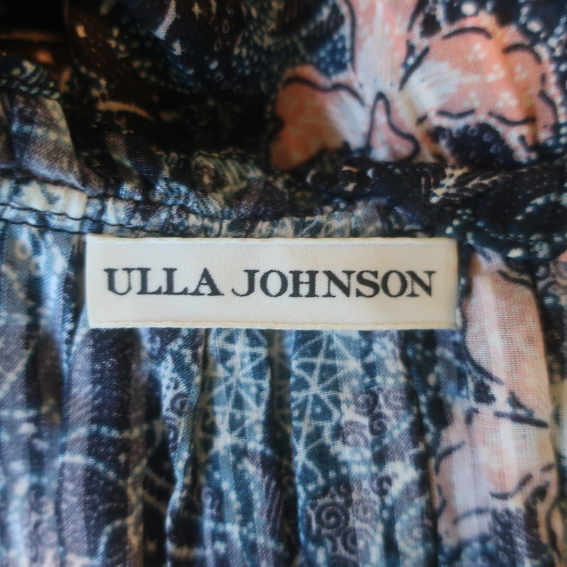 Ulla Johnson Rema Flutter Sleeve Tiered Midi Dress Navy Floral Print Size 6