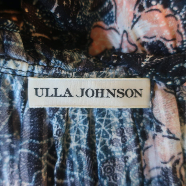 Ulla Johnson Rema Flutter Sleeve Tiered Midi Dress Navy Floral Print Size 6
