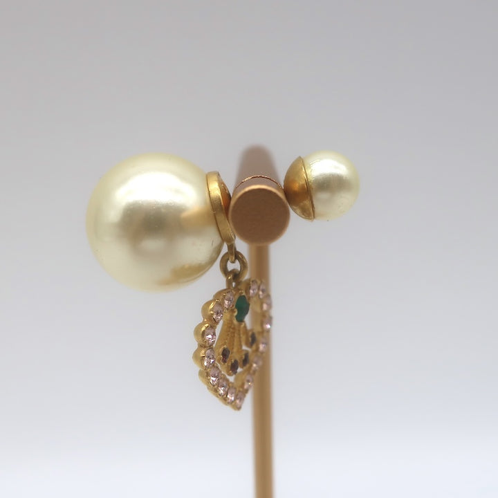 Christian Dior Tribales Faux Pearl &amp; Crystal Single Heart Drop Earring Gold-Plated