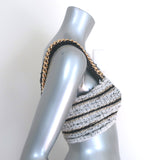 Balmain Chain Strap Striped Metallic Tweed Crop Top White/Black Size 38