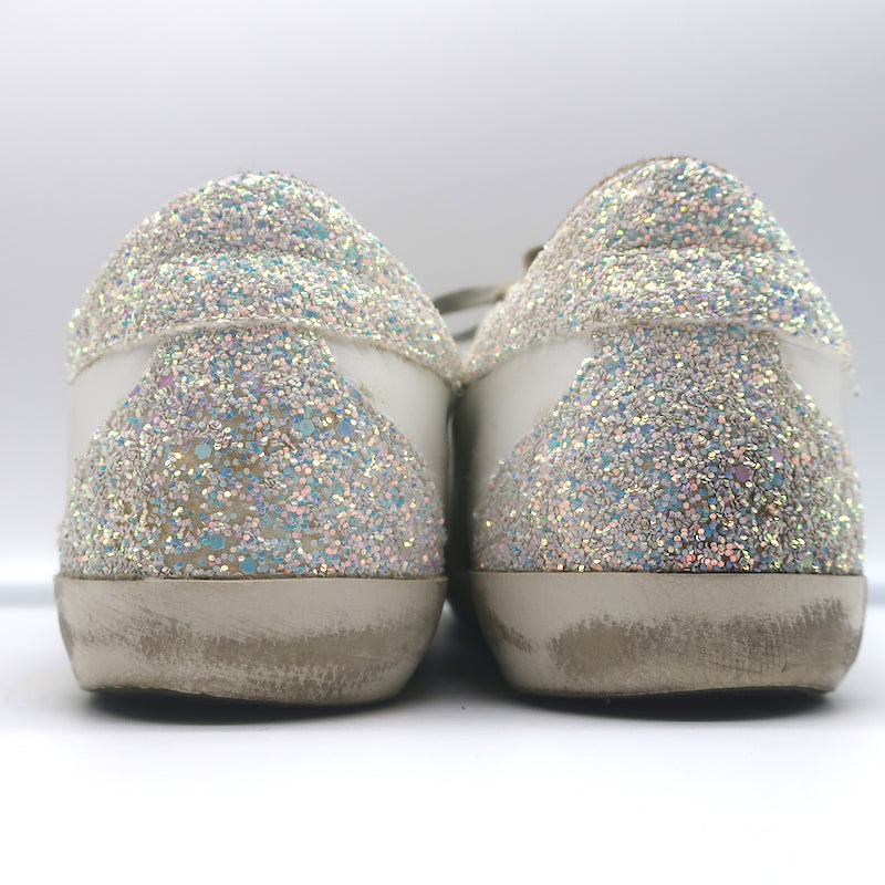 Golden Goose Superstar Glitter Heel Sneakers White Leather &amp; Blue Suede Size 41