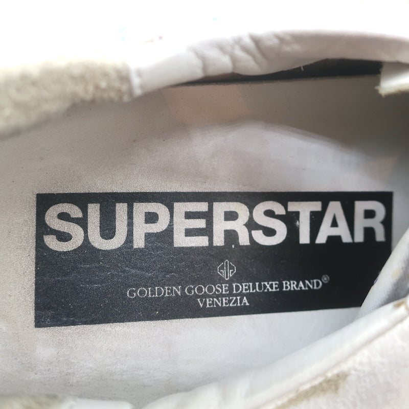 Golden Goose Superstar Glitter Heel Sneakers White Leather &amp; Blue Suede Size 41