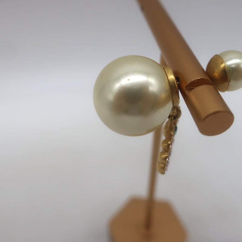 Christian Dior Tribales Faux Pearl &amp; Crystal Single Heart Drop Earring Gold-Plated
