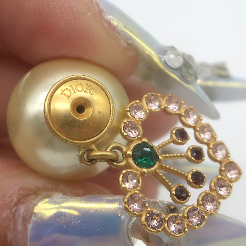 Christian Dior Tribales Faux Pearl &amp; Crystal Single Heart Drop Earring Gold-Plated