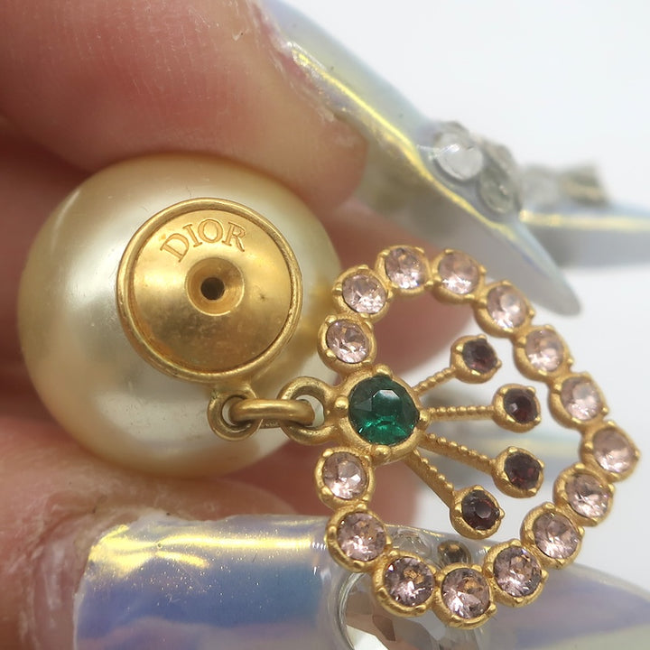 Christian Dior Tribales Faux Pearl &amp; Crystal Single Heart Drop Earring Gold-Plated
