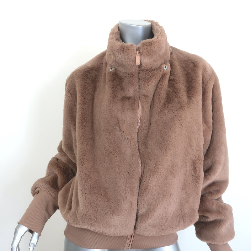 Alo Yoga Foxy Faux Fur Hooded Jacket Toasted Almond Size Medium