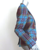 Smythe Puff Sleeve Tartan Blazer Blue Wool Size 6 One-Button Jacket