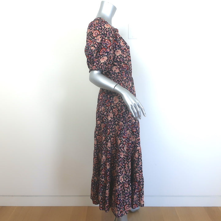 Ulla Johnson Claribel Puff Sleeve Tiered Midi Dress Black Floral Print Size 6