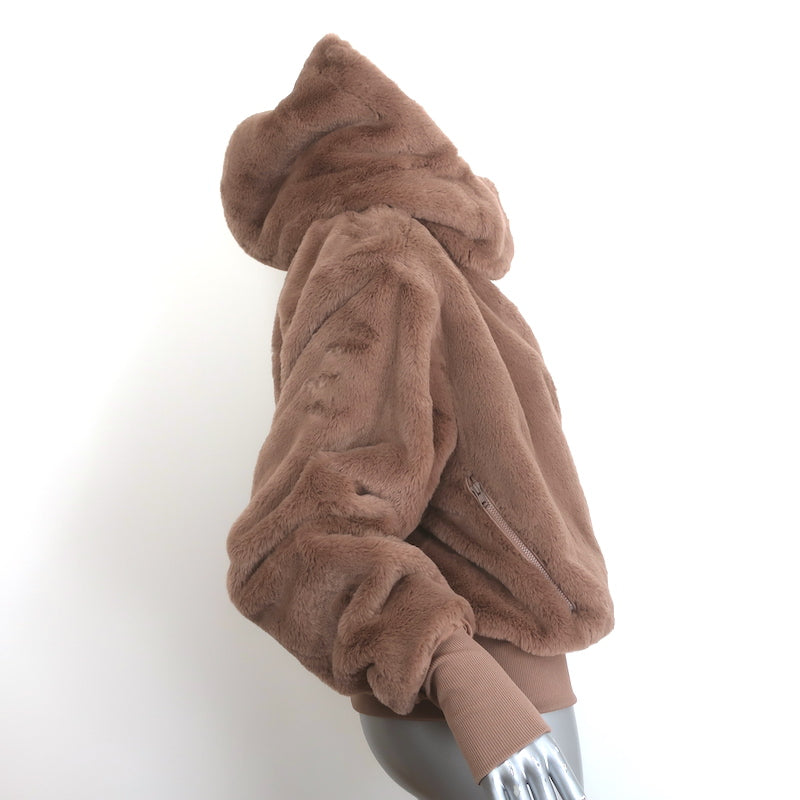 Alo Yoga Foxy Faux Fur Hooded Jacket Toasted Almond Size Medium