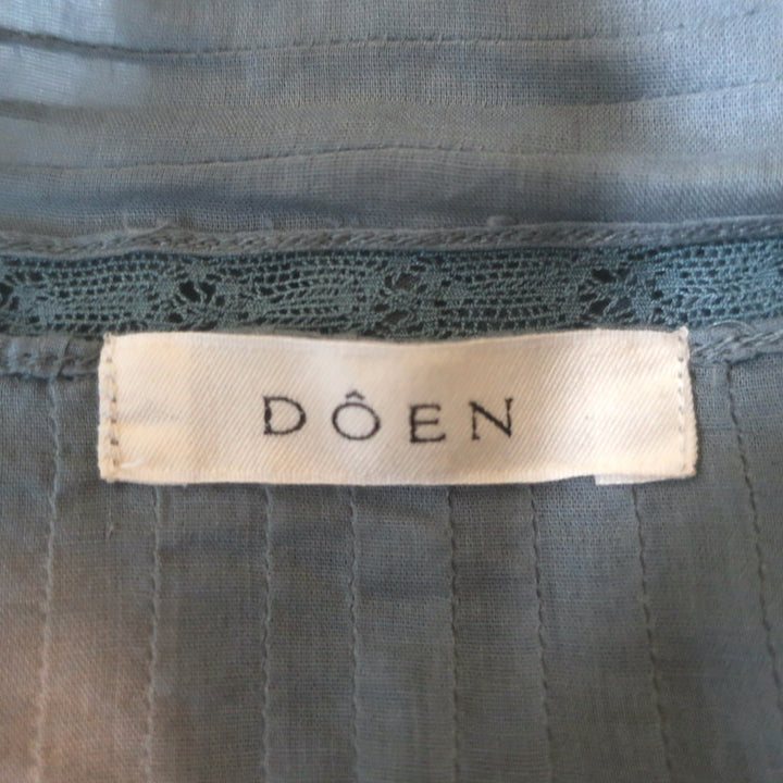 Doen Albertine High Neck Pintucked Top Blue Lace-Trimmed Cotton Size Small