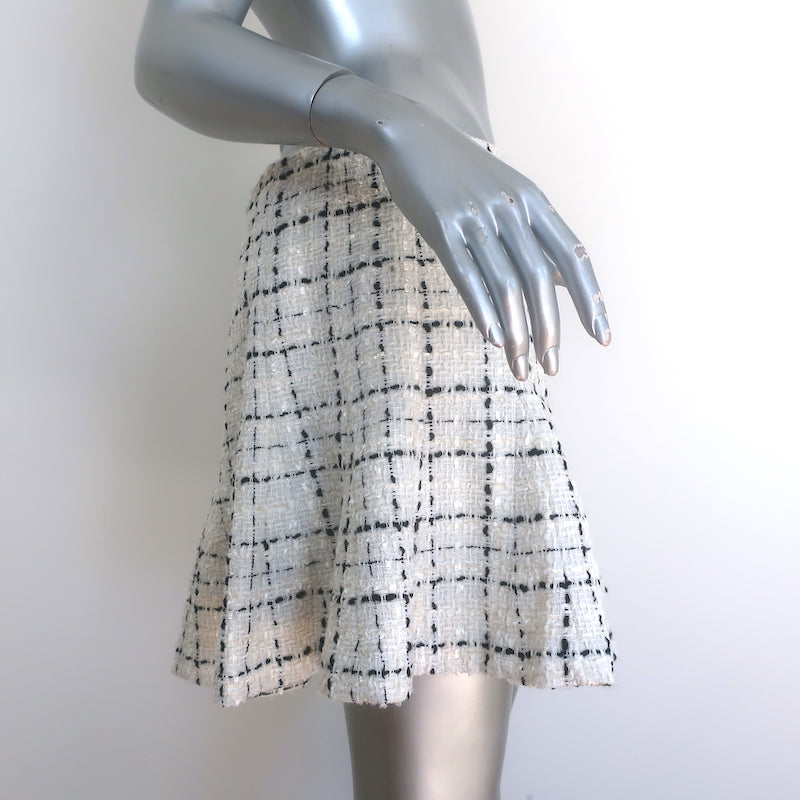 Alice + Olivia Zona Checked Tweed Godet Mini Skirt Cream/Black Size 10 NEW