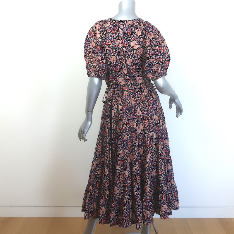 Ulla Johnson Claribel Puff Sleeve Tiered Midi Dress Black Floral Print Size 6