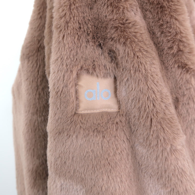 Alo Yoga Foxy Faux Fur Hooded Jacket Toasted Almond Size Medium