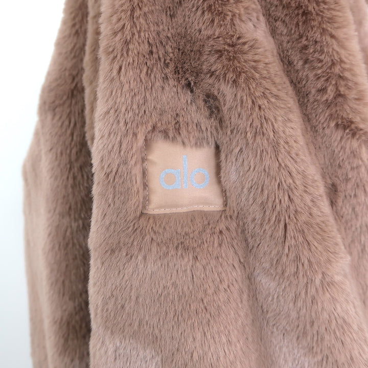 Alo Yoga Foxy Faux Fur Hooded Jacket Toasted Almond Size Medium