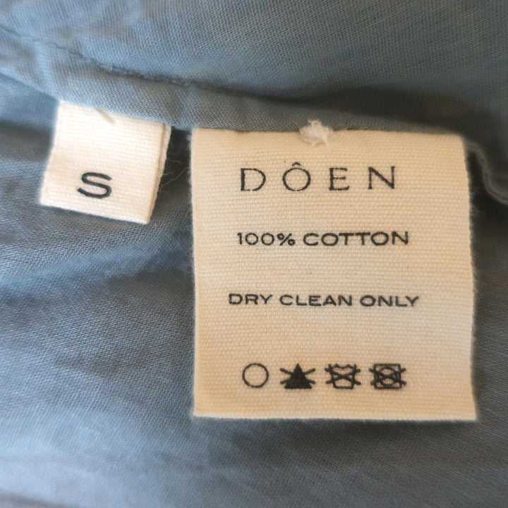 Doen Albertine High Neck Pintucked Top Blue Lace-Trimmed Cotton Size Small