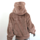 Alo Yoga Foxy Faux Fur Hooded Jacket Toasted Almond Size Medium