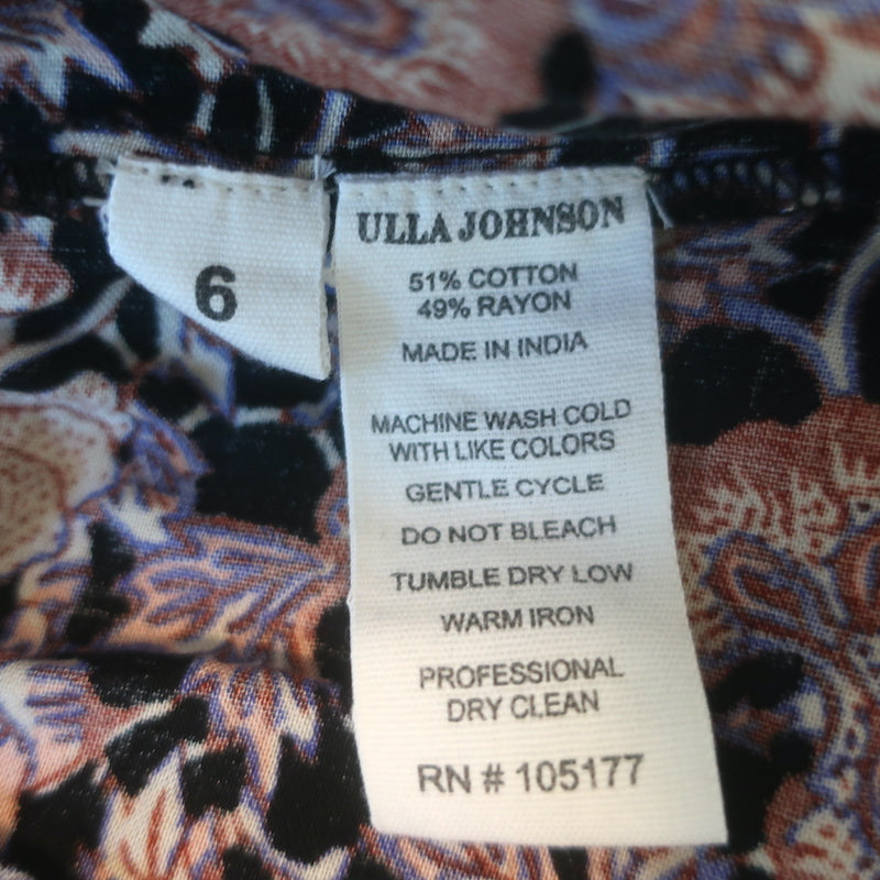 Ulla Johnson Claribel Puff Sleeve Tiered Midi Dress Black Floral Print Size 6