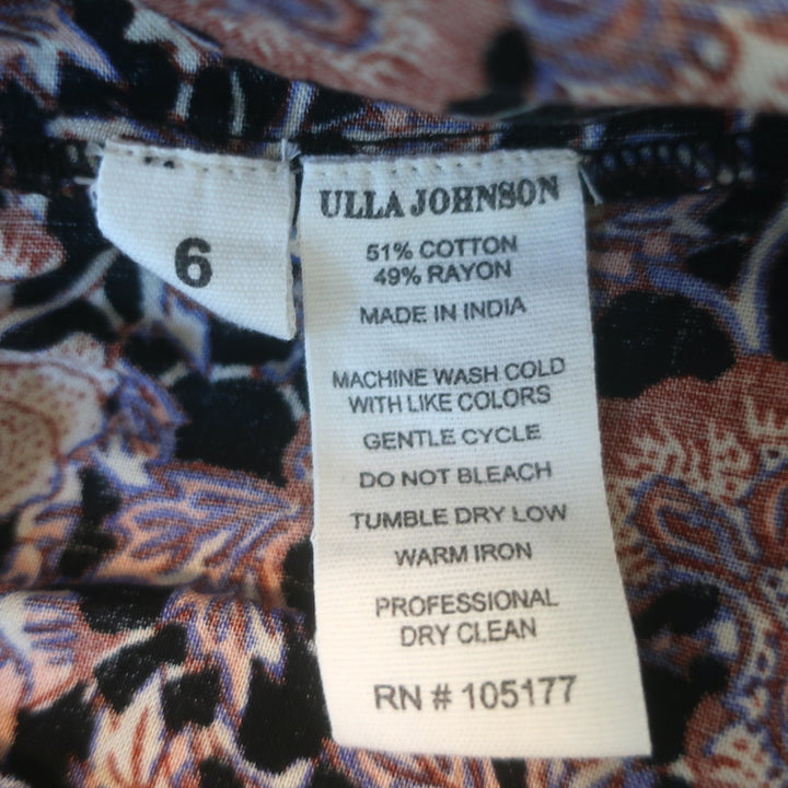 Ulla Johnson Claribel Puff Sleeve Tiered Midi Dress Black Floral Print Size 6