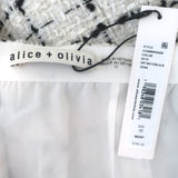 Alice + Olivia Zona Checked Tweed Godet Mini Skirt Cream/Black Size 10 NEW