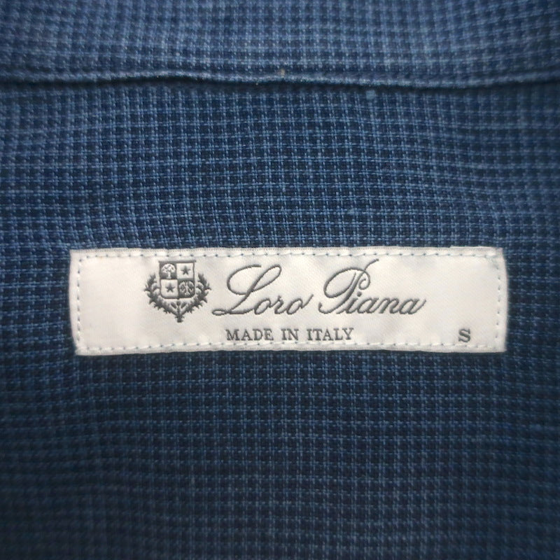 Loro Piana Andre Micro-Check Button Down Shirt Blue Linen Size Small