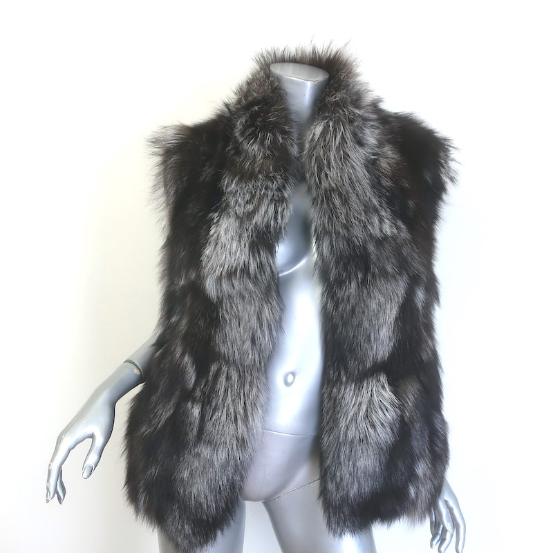 Vince Fox Fur Vest Black/Gray Size Medium