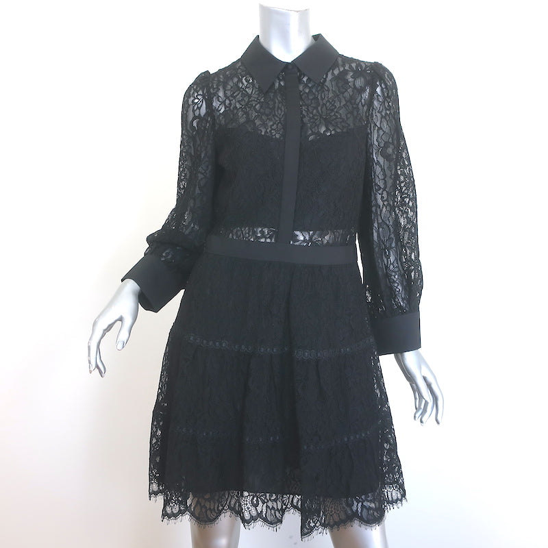 Alice + Olivia Women's Anaya Tiered Lace Short Dress - Black - Size 8 Alice + Olivia Women's Anaya Tiered Lace Short Dress - Black - Size 8