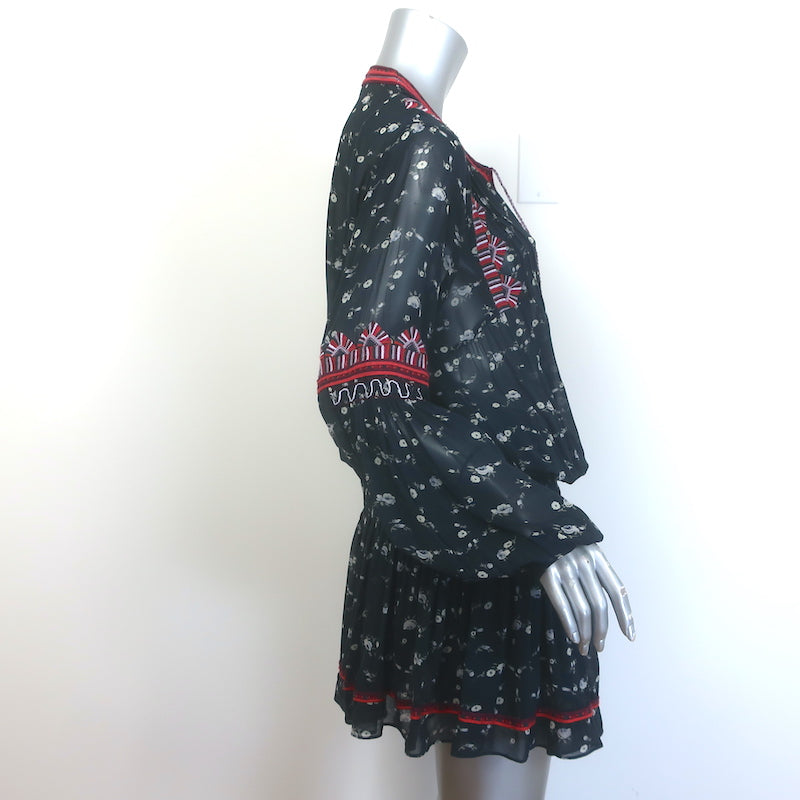 Ulla Johnson Gita Embroidered Blouson Mini Dress Black Floral Print Size 6
