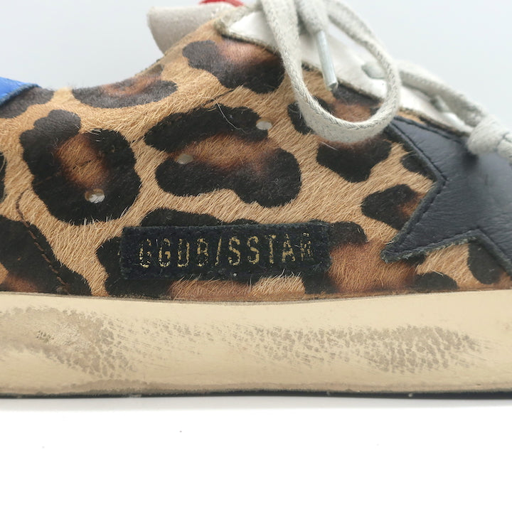 Golden Goose Superstar Leopard Print Pony Hair Low Top Sneakers Size 41
