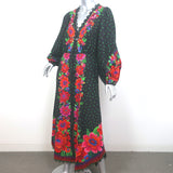 FARM Rio Blooming Garden Long Sleeve Maxi Dress Black Linen-Blend Size Medium