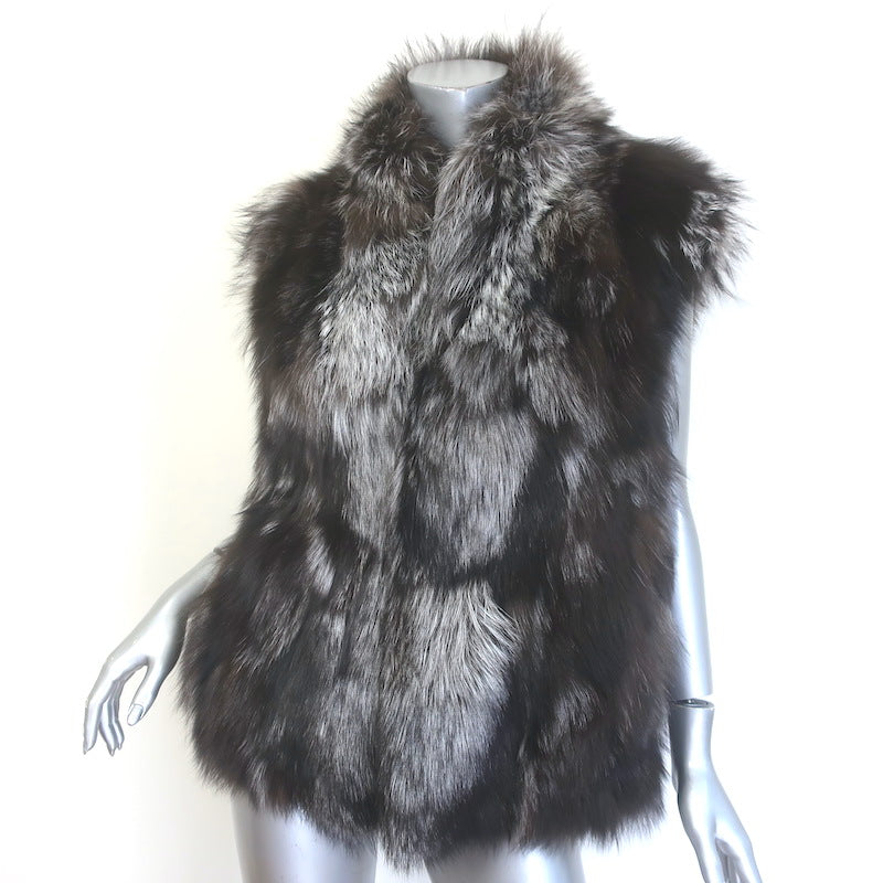 Vince Fox Fur Vest Black/Gray Size Medium