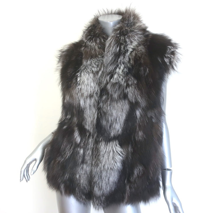 Vince Fox Fur Vest Black/Gray Size Medium