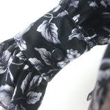 Evi Grintela Belted Midi Shirt Dress Black Floral Print Silk Satin Size Small