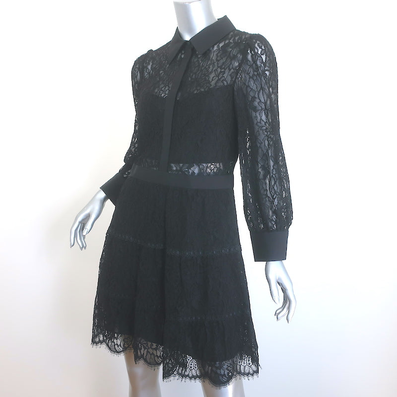 Alice + Olivia Anaya Collared Lace Mini Dress Black Size 8 NEW